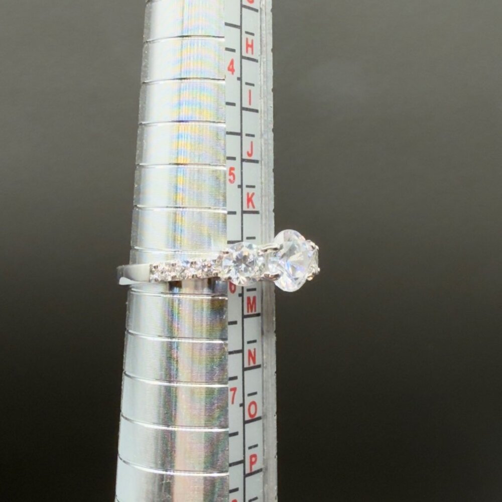 Three Stone Cubic Zirconia Engagement Ring Silver Tone Round Cut Size 6 - Picture 13 of 14